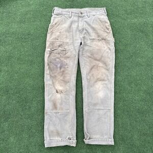 Carhartt B136 MOS Green Double Knee Dungaree Carpenter Pants 30x30 Distressed